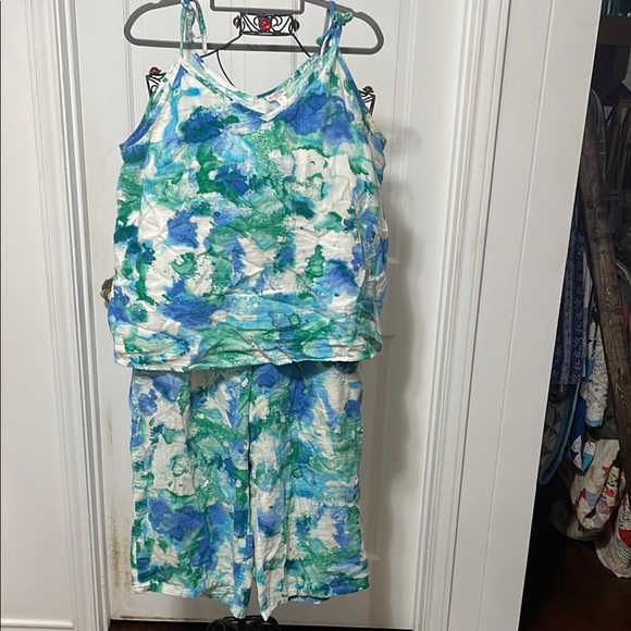 🌊🌊🌊BOGOHO🌊🌊🌊Vibrant Blue and Green Tie-Dye Lounge Set - Picture 1 of 8